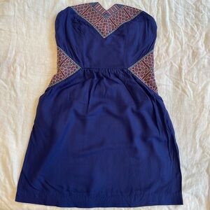 Ecote Strapless Blue Embroidered Dress Sz S